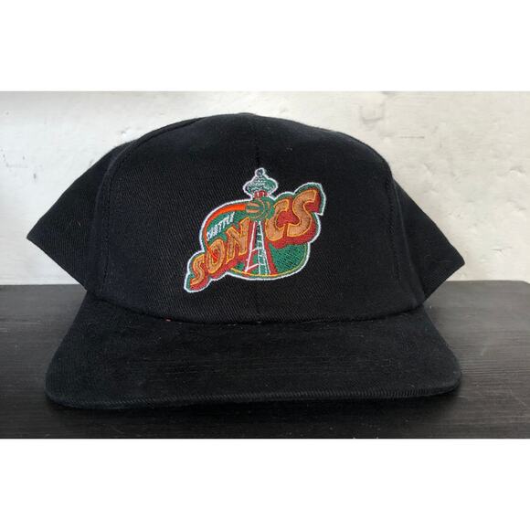 NEW Seattle Sonics 1996 Drew Pearson snapback Needle black NBA Supersonics vtg - Picture 1 of 9